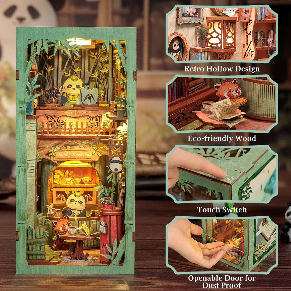 Cutebee Panda Bookshop DIY Book Nook Kit — angled close-up