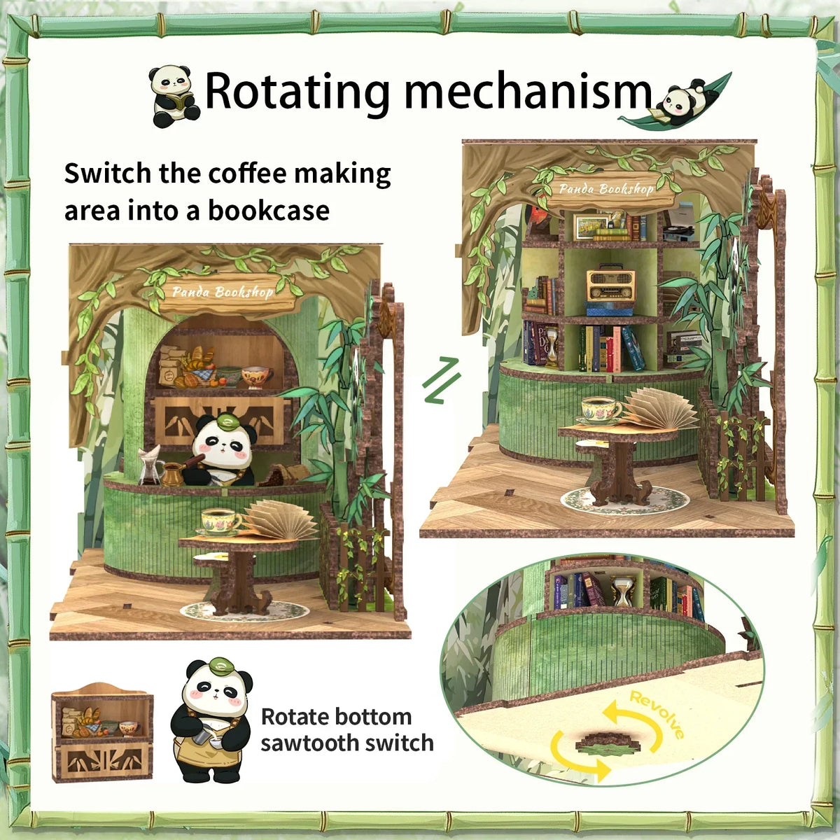 Cutebee Panda Bookshop DIY Book Nook Kit — front angle