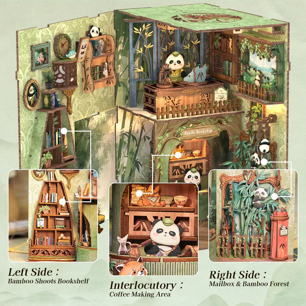 Cutebee Panda Bookshop DIY Book Nook Kit — scene view