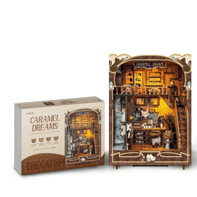 Caramel Dreams Cat Cafe DIY Book Nook Kit — detalied side view