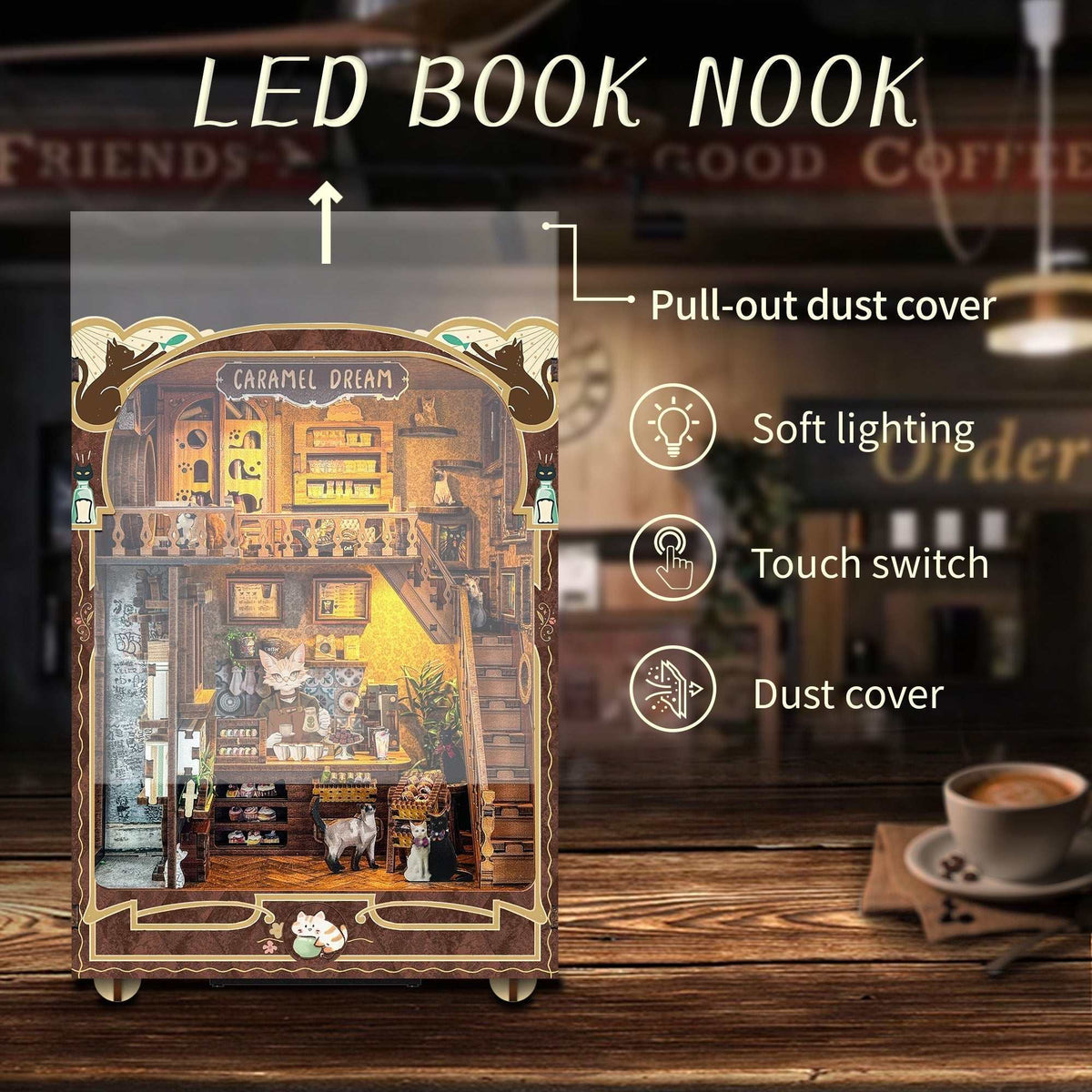 Caramel Dreams Cat Cafe DIY Book Nook Kit — scene view