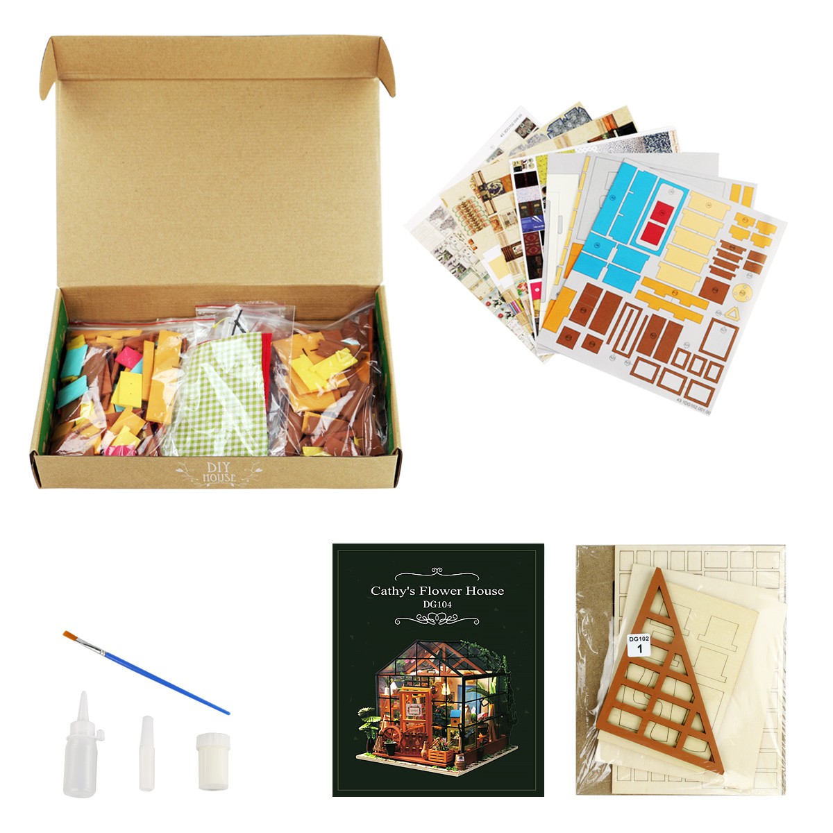 Cathys Flower Robotime DIY House Kit — box and pieces