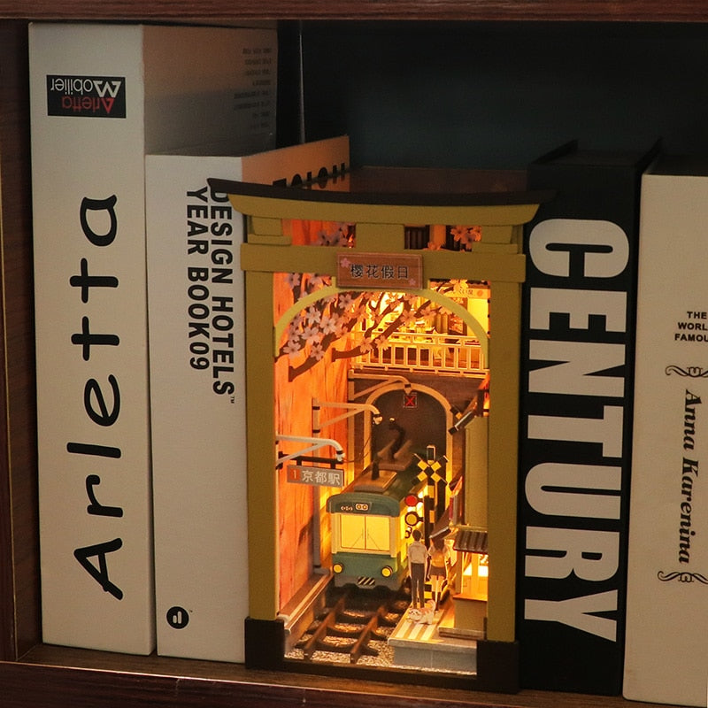 Cherry Blossom Station Book Nook — angled close-up