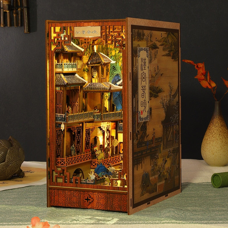 Chinese Ancient Town DIY Book Nook Kit — open display view