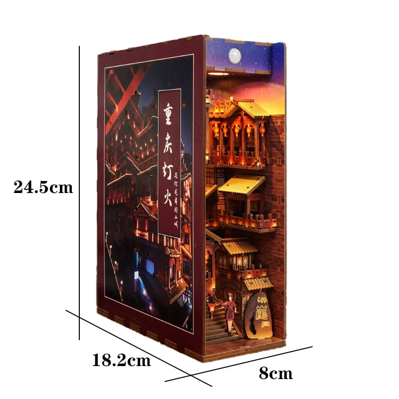 Chinese City Building DIY Book Nook Kit — angled close-up