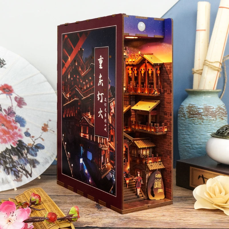 Chinese City Building DIY Book Nook Kit — scene view