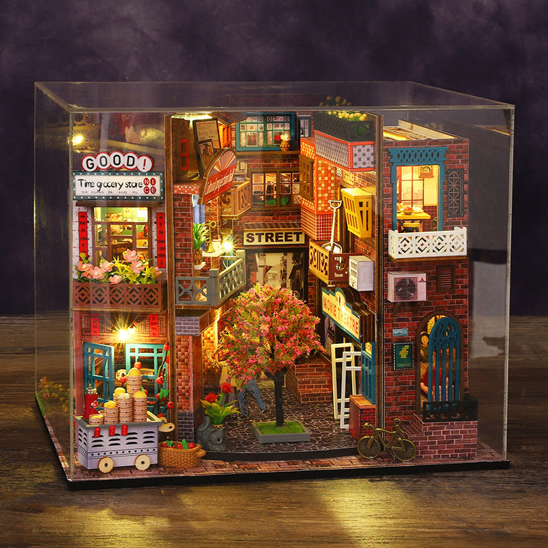 Chinese Street View DIY Book Nook Kit — box and pieces