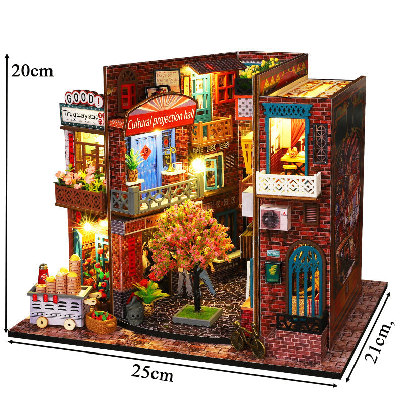 Chinese Street View DIY Book Nook Kit — open display view