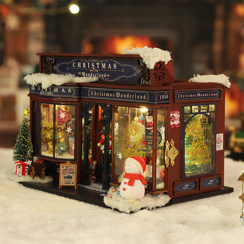 Christmas Shop DIY Miniature House Kit — angled close-up