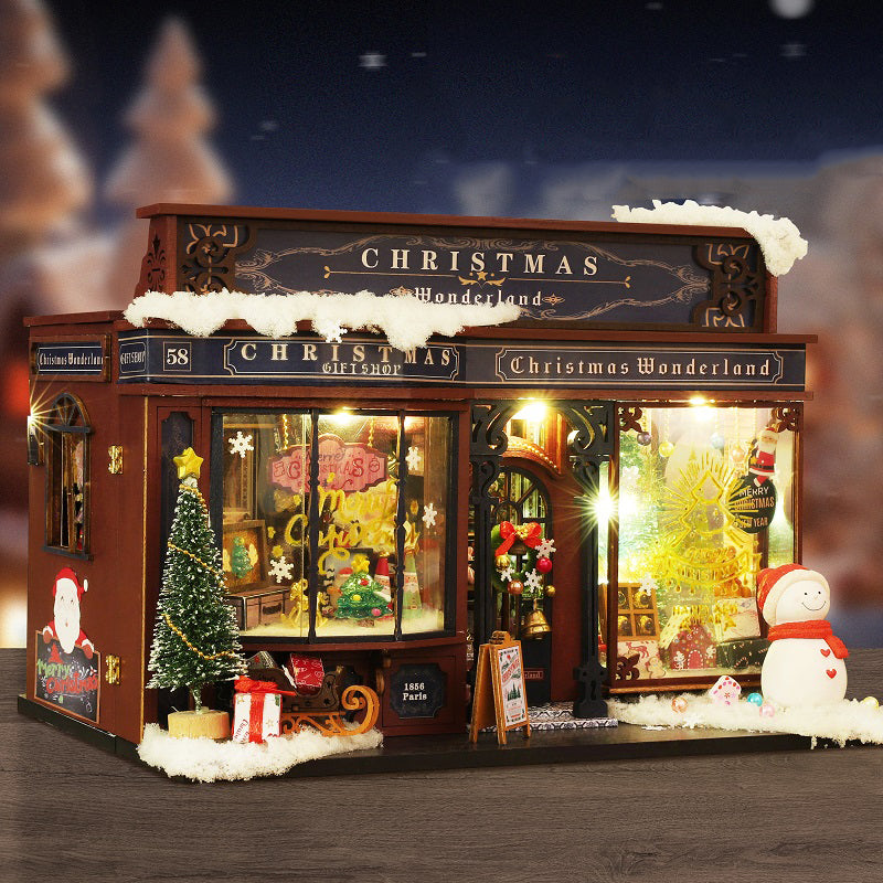 Christmas Shop DIY Miniature House Kit — front angle
