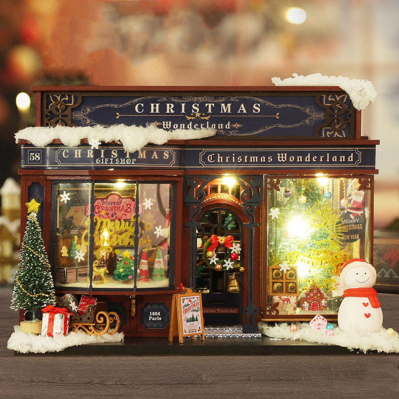Christmas Shop DIY Miniature House Kit — scene view