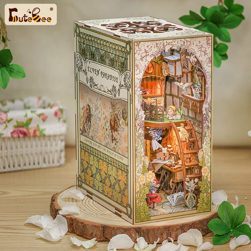 Cutebee Elven Paradise DIY Book Nook Kit — open display view