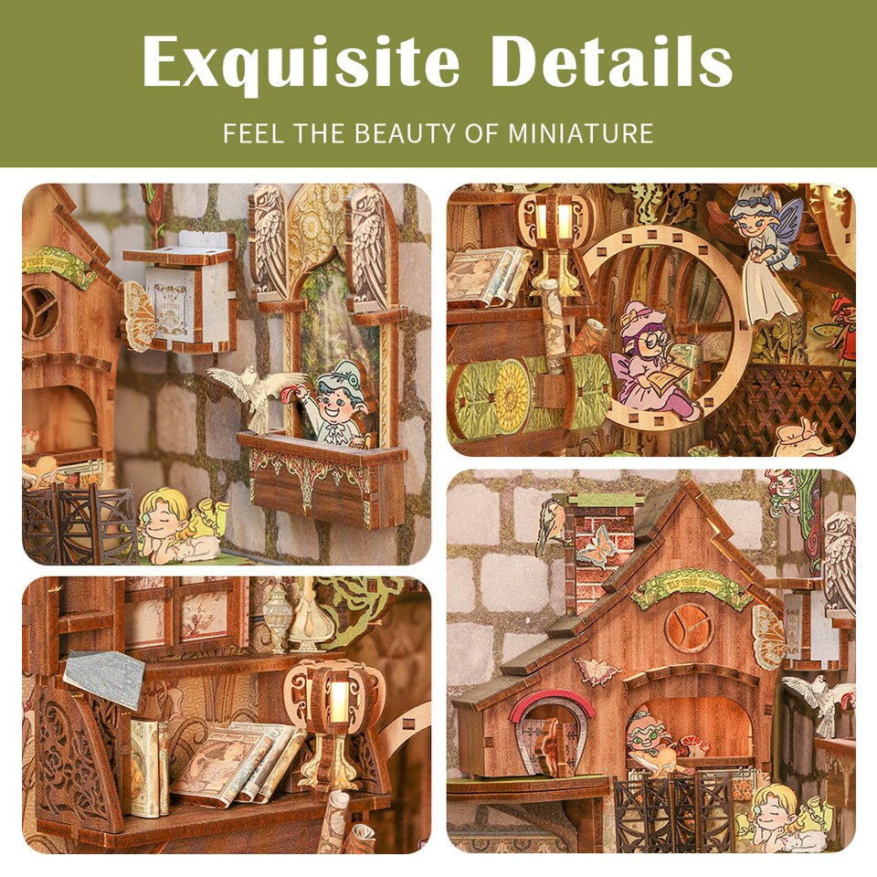 Cutebee Elven Paradise DIY Book Nook Kit — open display view