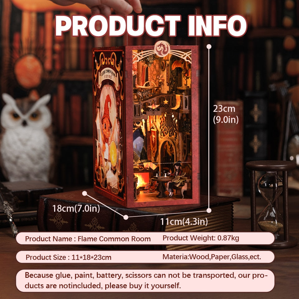 Cutebee Flame Common Room DIY Book Nook Kit — box and pieces
