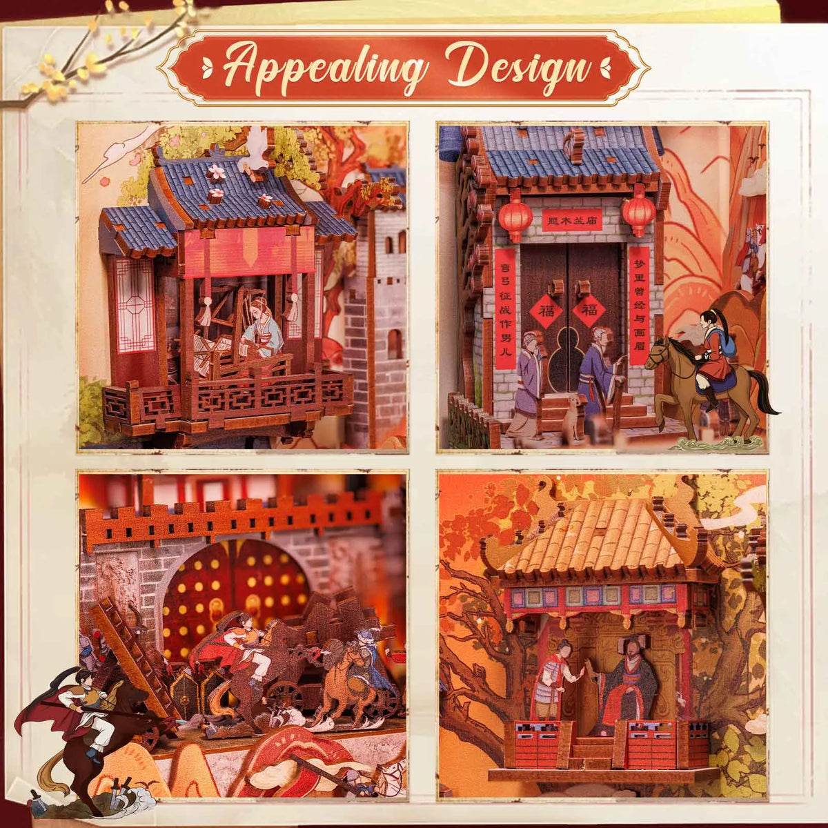 Cutebee Legend Of Mulan DIY Book Nook Kit — angled close-up