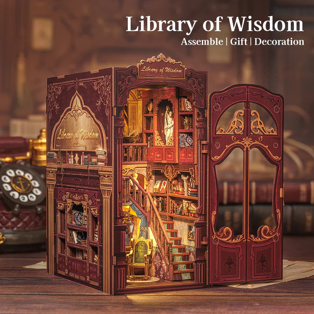 Cutebee Library Of Wisdom DIY Book Nook Kit — open display view