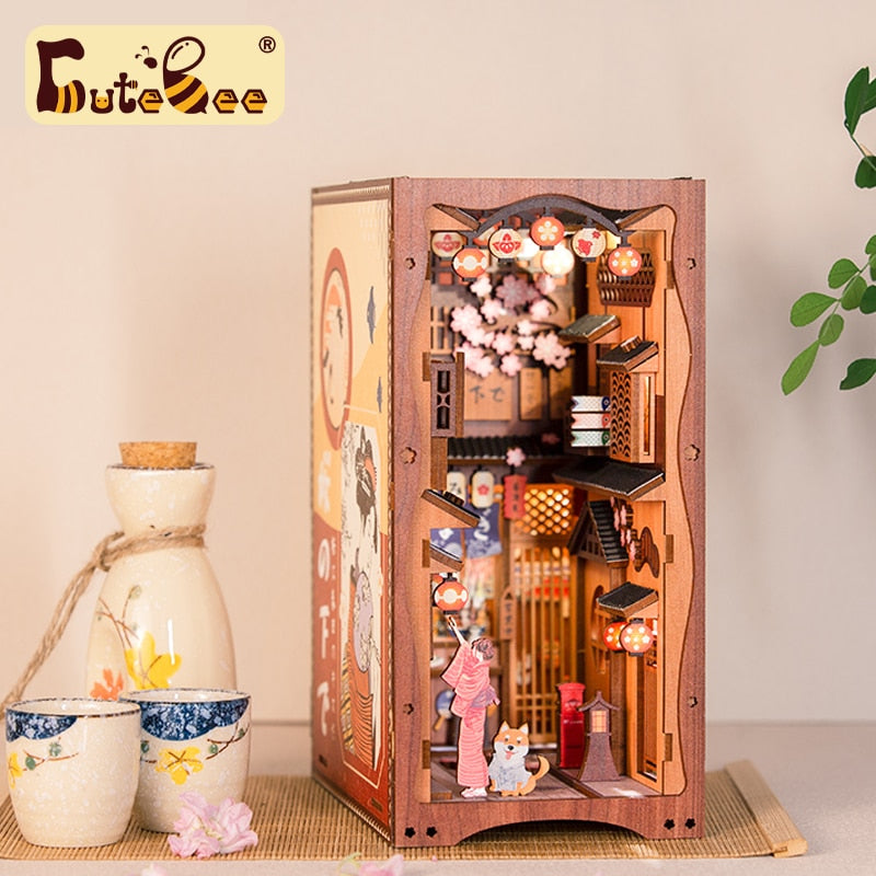 Cutebee Under The Sakura DIY Book Nook Kit — open display view
