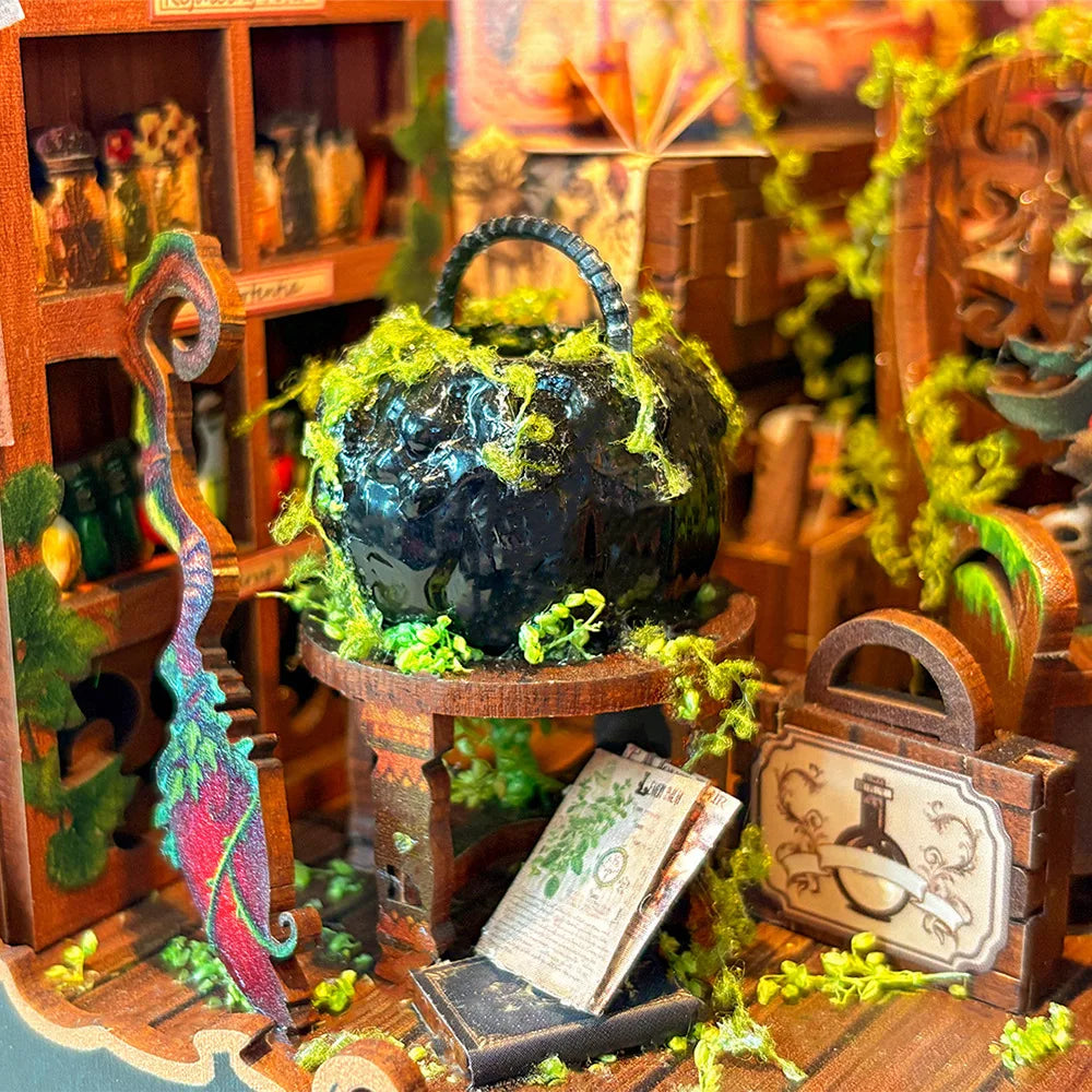 DIY Alchemy Book Nook Kit With LED Light — angled close-up