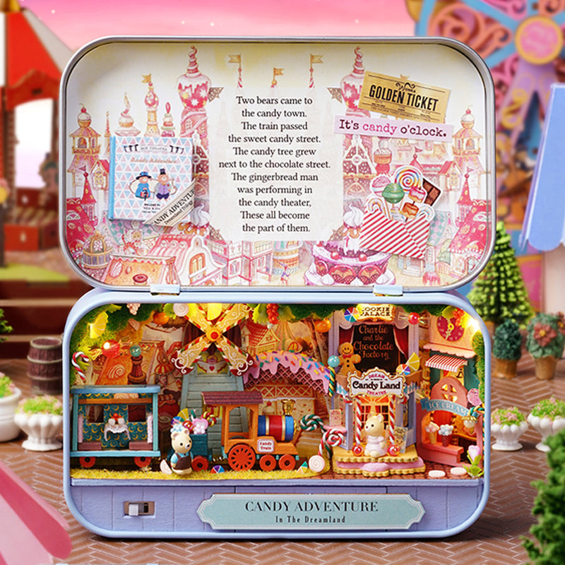 DIY Miniature Candy Adventure Box Theater — angled close-up