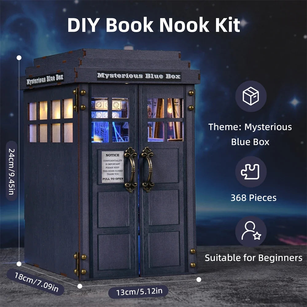 Mysterious Blue Box DIY Book Nook Kit — box and pieces