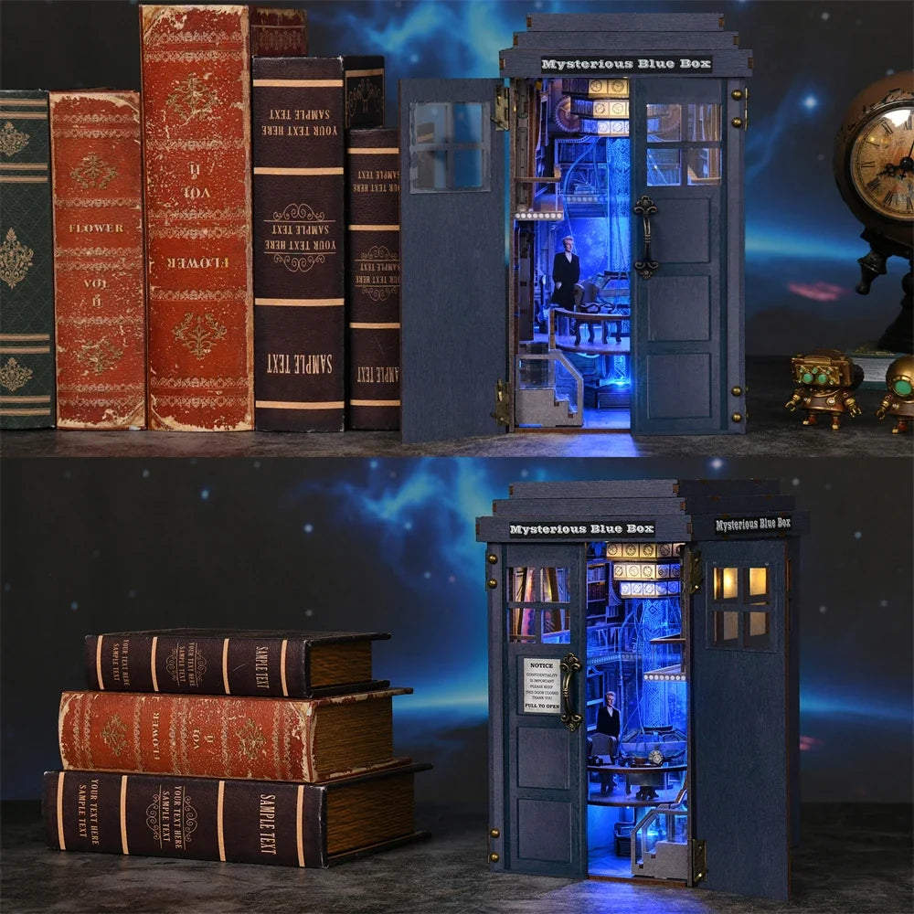 Mysterious Blue Box DIY Book Nook Kit — scene view