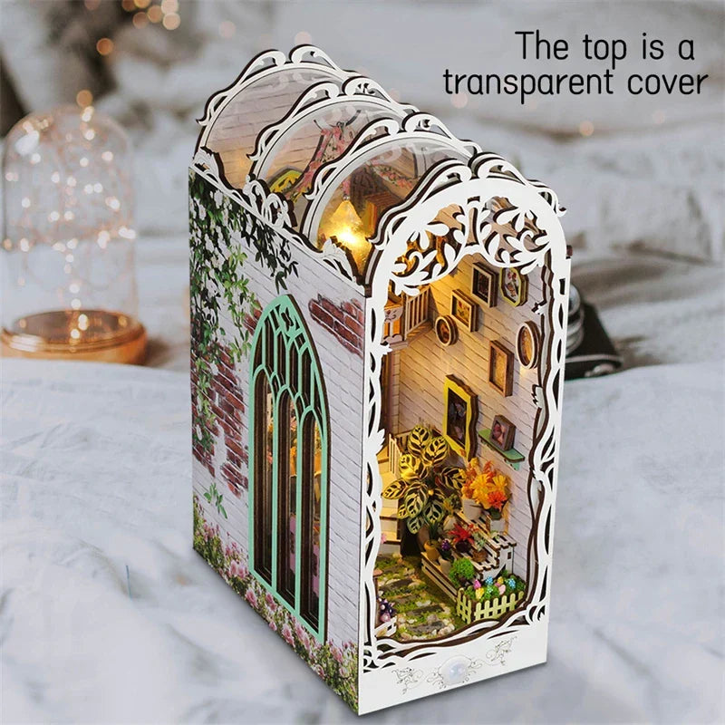 Flower House DIY Book Nook Kit — angled close-up