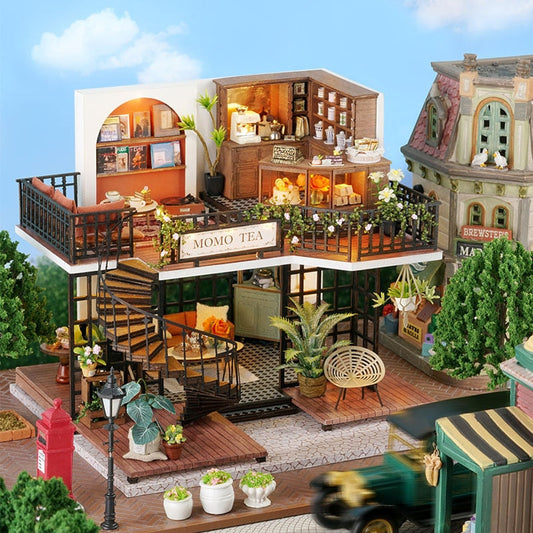 Forest Tea Shop DIY Miniature House Kit — detalied side view