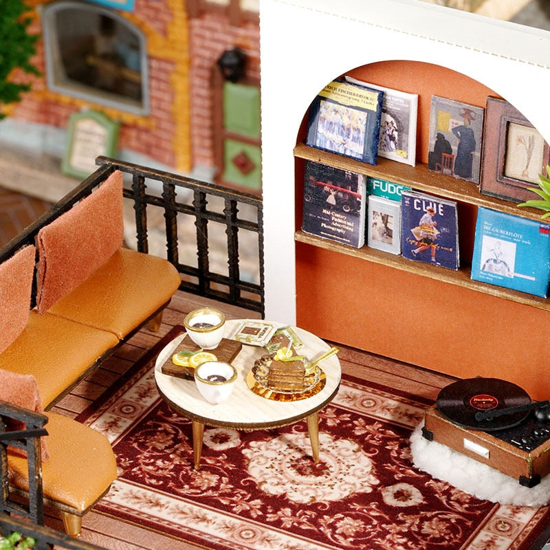 Forest Tea Shop DIY Miniature House Kit — open display view