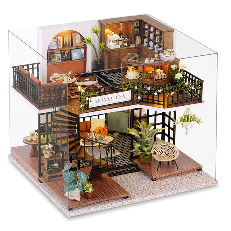 Forest Tea Shop DIY Miniature House Kit — angled close-up