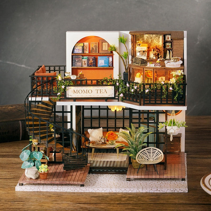 Forest Tea Shop DIY Miniature House Kit — front angle