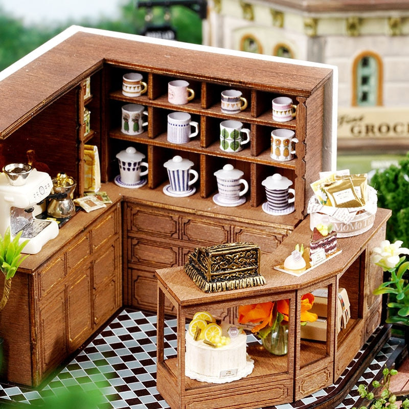 Forest Tea Shop DIY Miniature House Kit — box and pieces