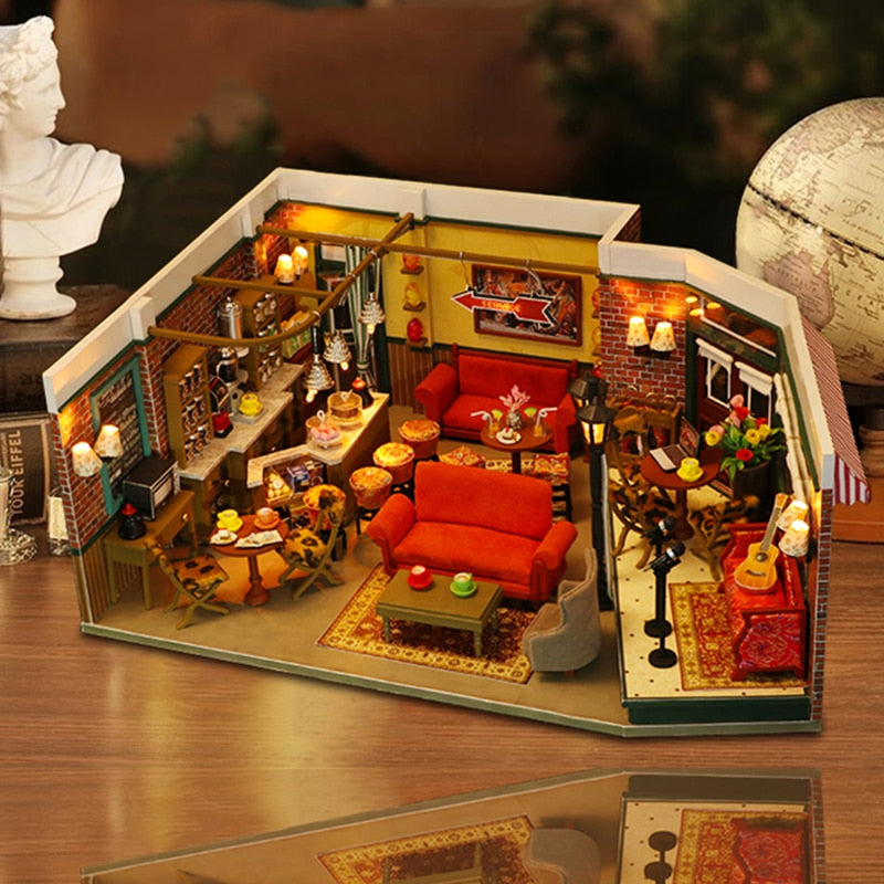 Central Perk Cafe DIY Miniature House Kit — open display view