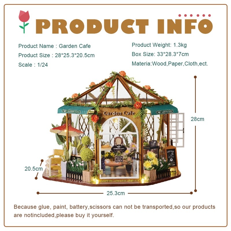 Cutebee Gd01a Garden Cafe DIY Dollhouse — open display view