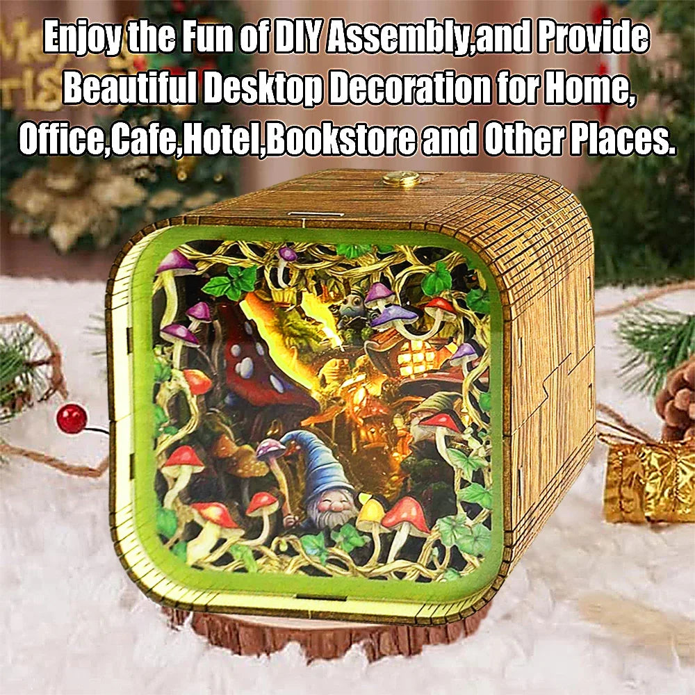 Gnome Village Wooden DIY Night Light — open display view