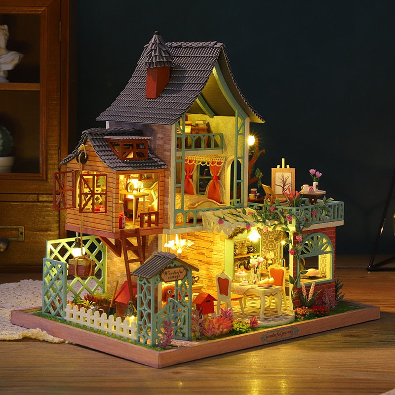 Happy Jungle Resort DIY Miniature House Kit — open display view
