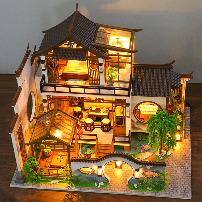 music cover doll DIY Miniature House Kit — open display view