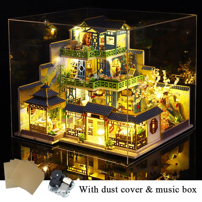 Japanese Garden DIY Miniature House Kit — open display view