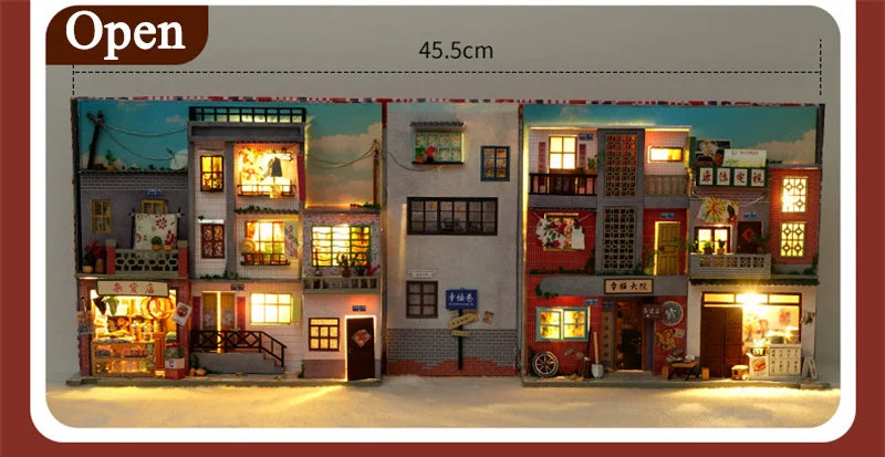Japanese Town DIY Book Nook Kit — detalied side view