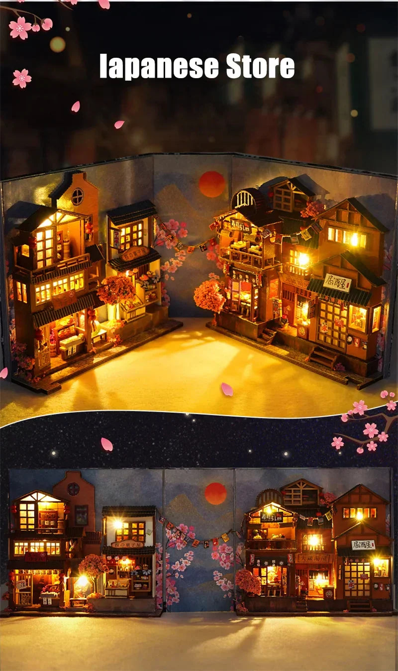 Japanese Village DIY Book Nook Kit — open display view