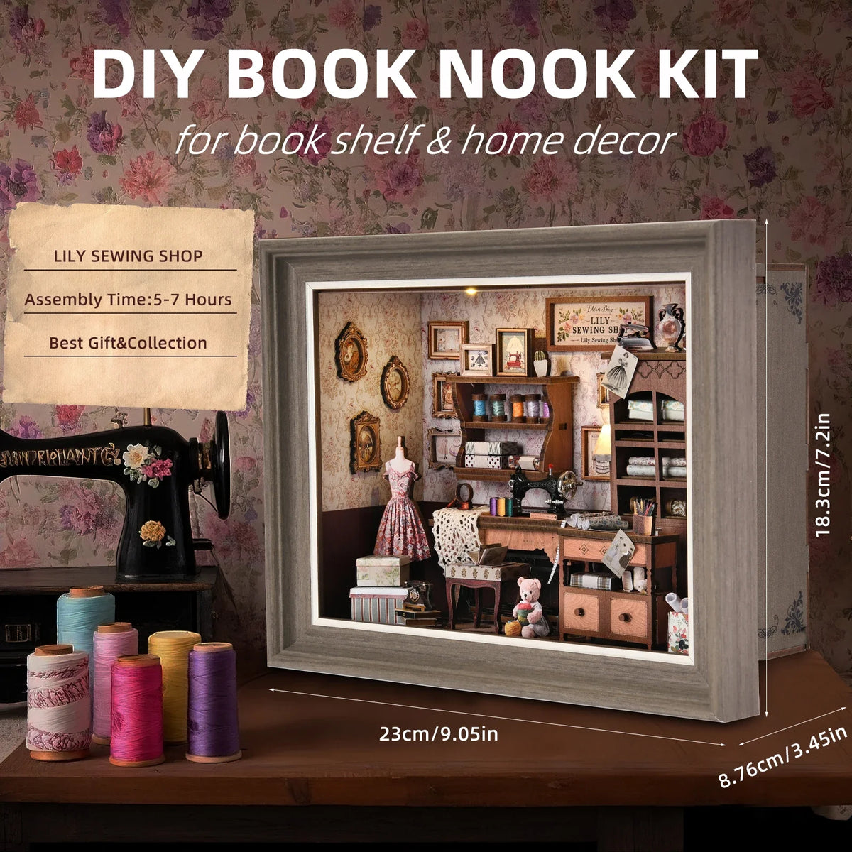 Lily Sewing Shop Miniature With LED Lights — box and pieces