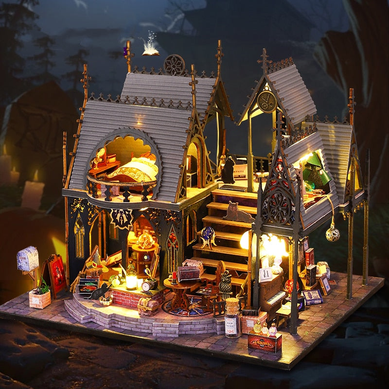 Luna Magic Retro DIY Miniature House Kit — open display view
