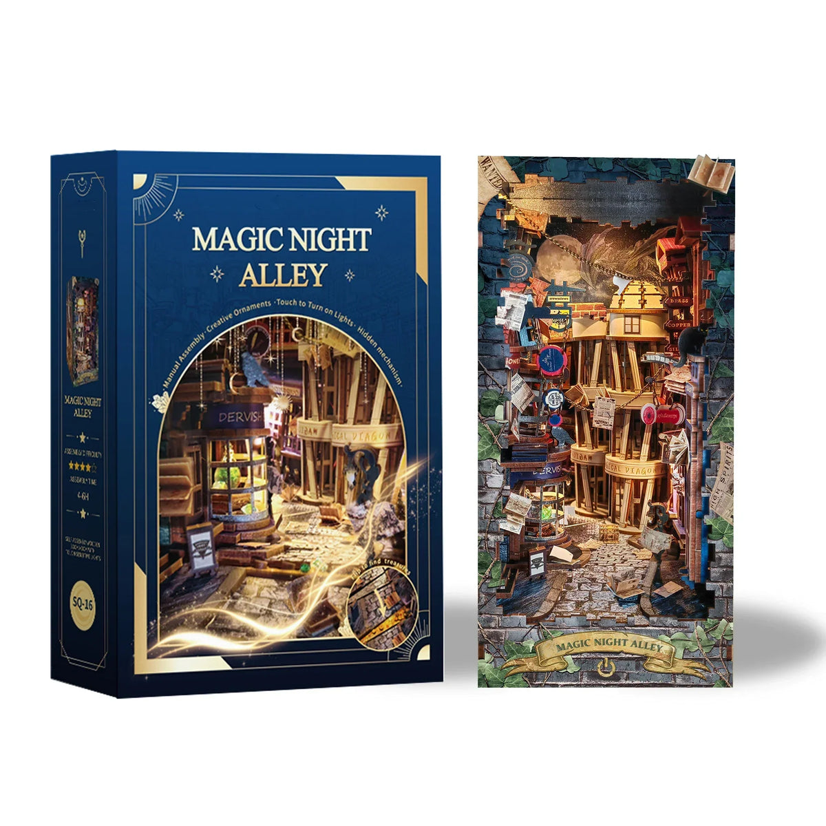 Magic Night Alley DIY Book Nook Kit — detalied side view