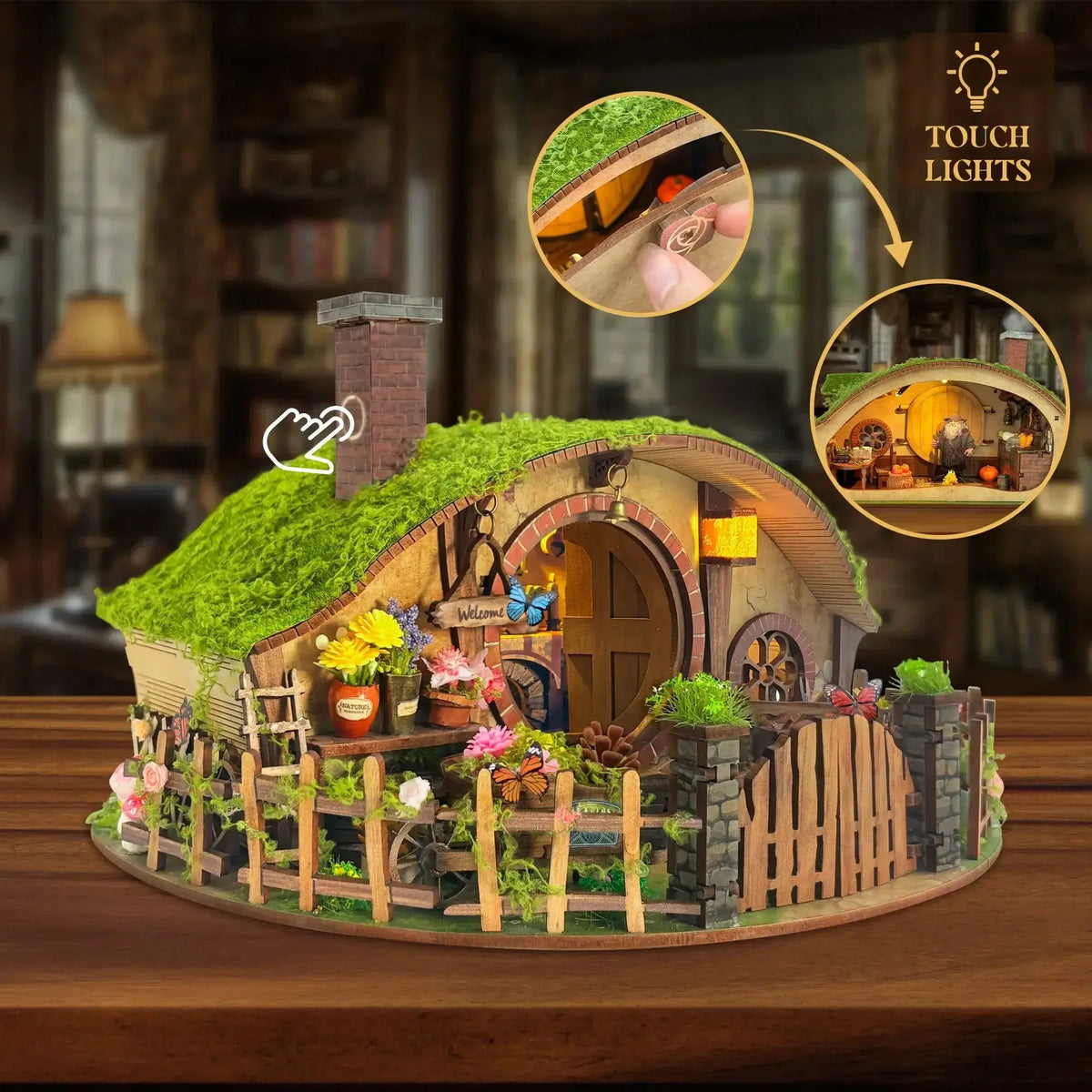New DIY Wooden Magic Ring Casa Doll Houses Miniature Model — open display view