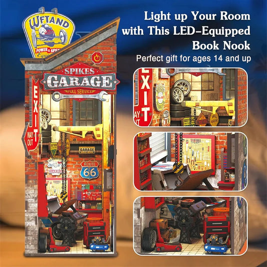 Mechanic Garage DIY Book Nook Kit — detalied side view