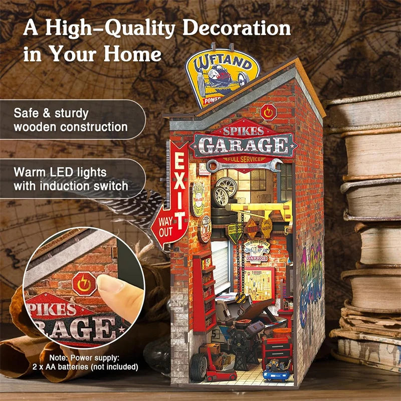 Mechanic Garage DIY Book Nook Kit — open display view