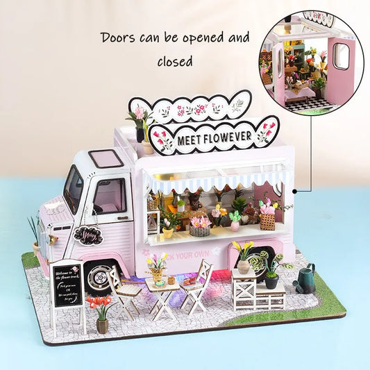 Meet Flower Car DIY Dollhouse Store Kit — detalied side view