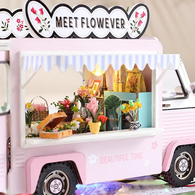 Meet Flower Car DIY Dollhouse Store Kit — front angle