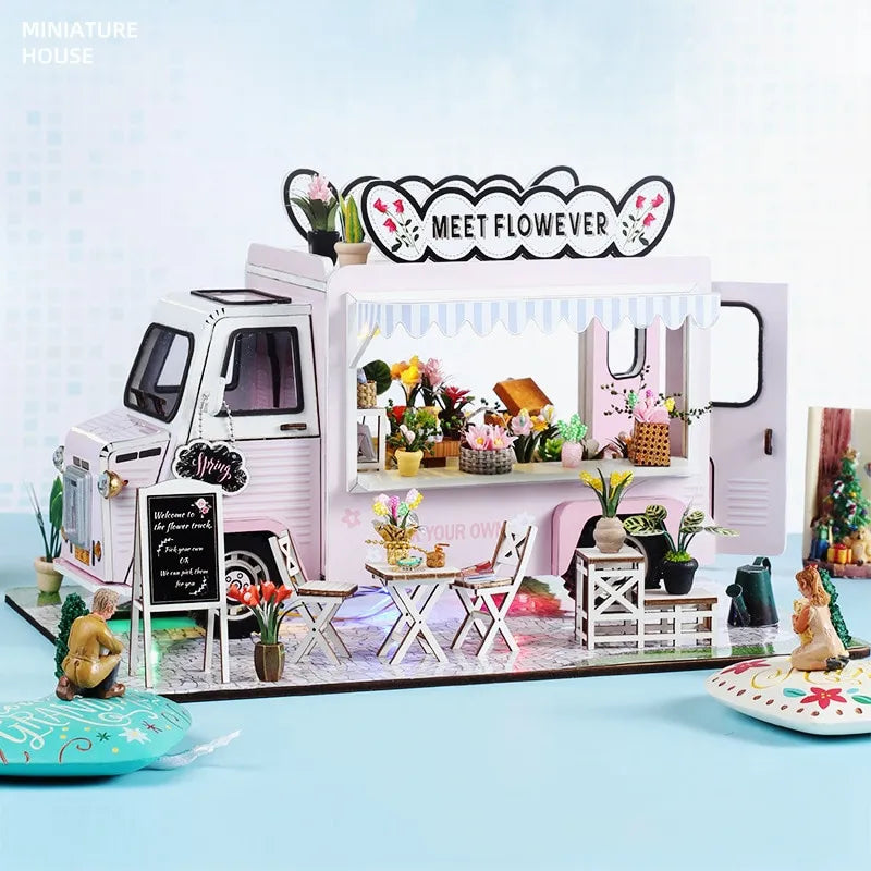 Meet Flower Car DIY Dollhouse Store Kit — scene view
