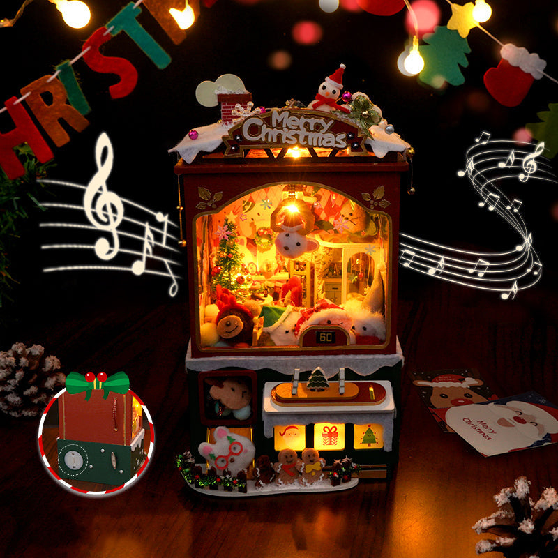 Merry Christmas DIY Dollhouse Kit — open display view