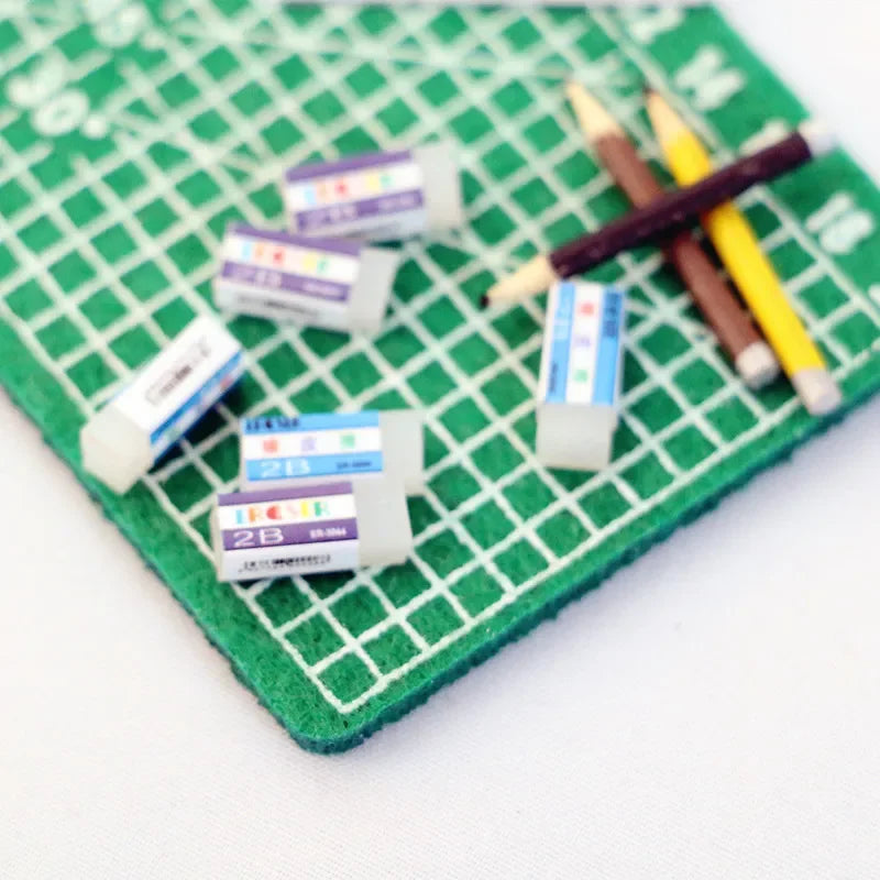 Dollhouse Mini Eraser Set 1:12 — angled close-up